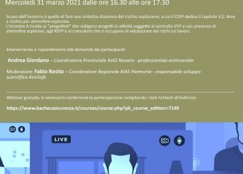 31/03/2021 Webinar gratuito: “Il rischio esplosione nel codice di prevenzione incendi”